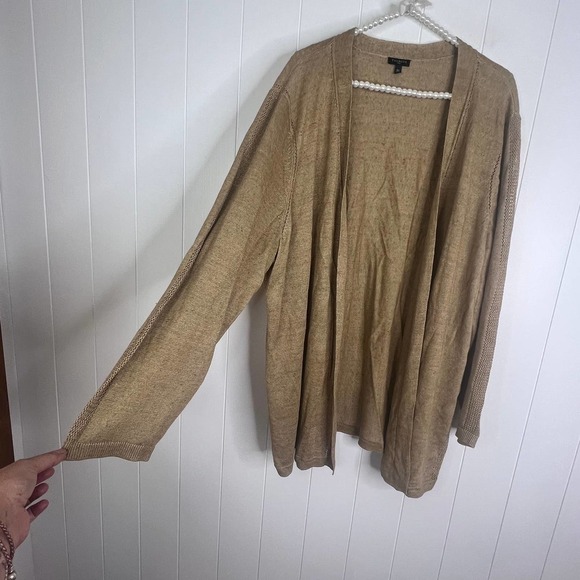 Talbots Woman Mustard Gold Open Front 100% Linen Cardigan Sweater SZ 3X - Picture 2 of 9